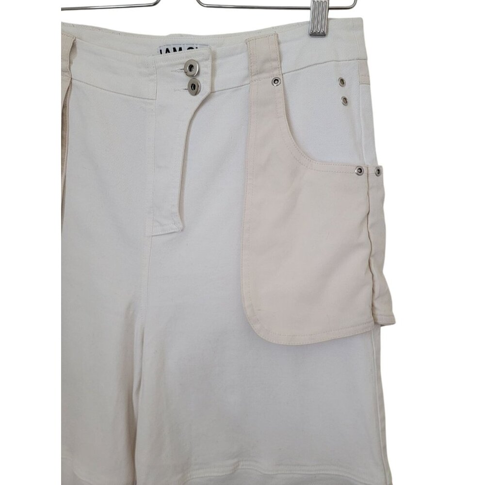 I.AM.GIA. BLAZE Raw Hem High Waisted Cargo Streetwear Pants Cream Women’s Sz L - Picture 5 of 12
